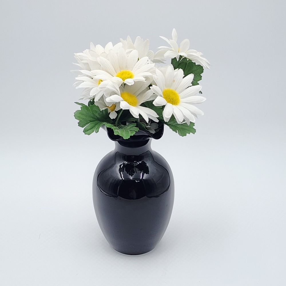 Vintage 1920s L.E. Smith Black Amethyst Art Glass Ruffled Vase 8.5" MCM